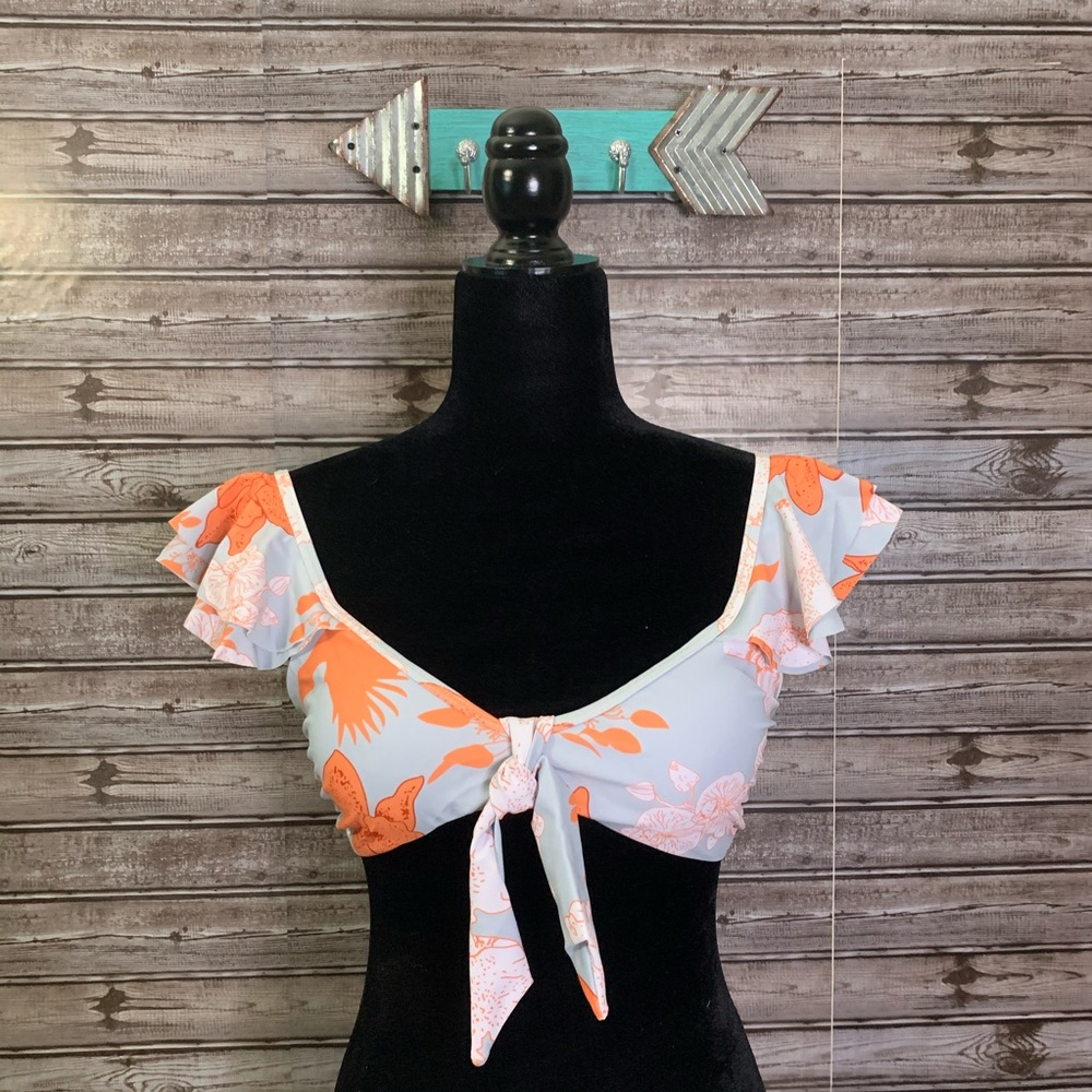 Floral print ruffled bikini set